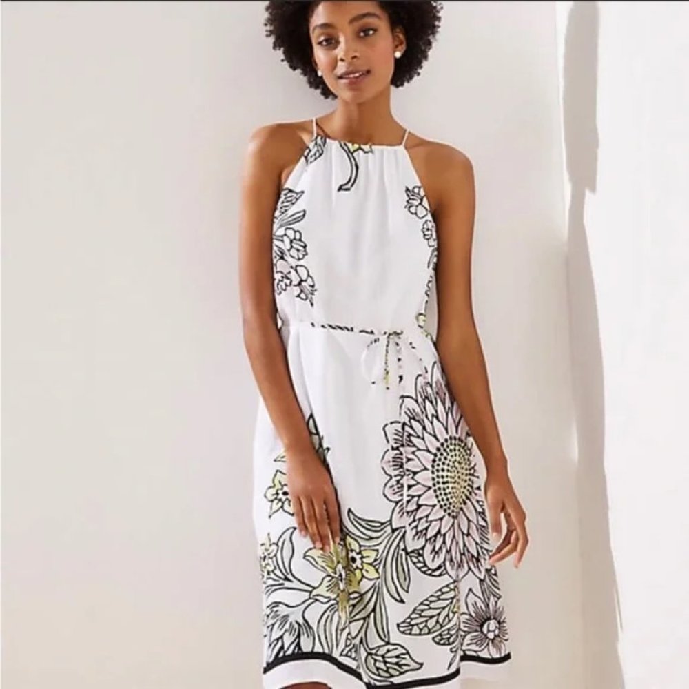 LOFT Garden Halter Swing White Floral Dress